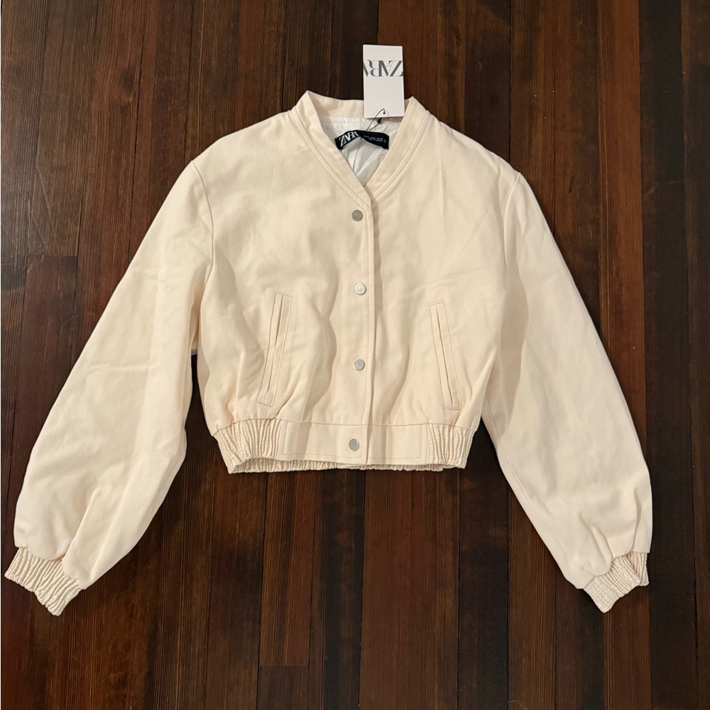 Zara Cream Bomber Jacket with Balloon Sleeves